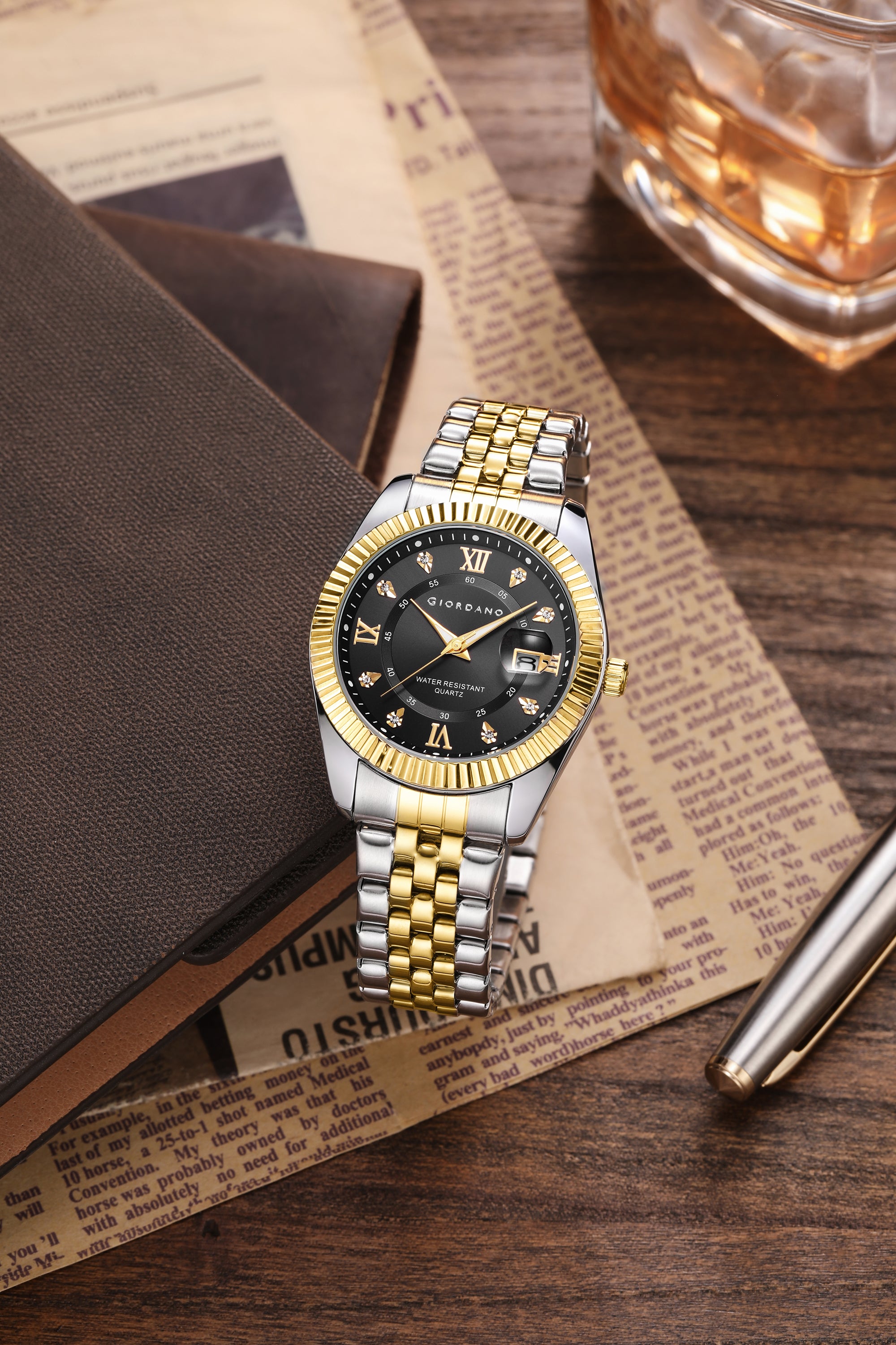 Giordano Analog Watch For Men - Dual-Tone Stainless Steel Strap, Crystal Indices And Fluted Bezel GZ-50139-66