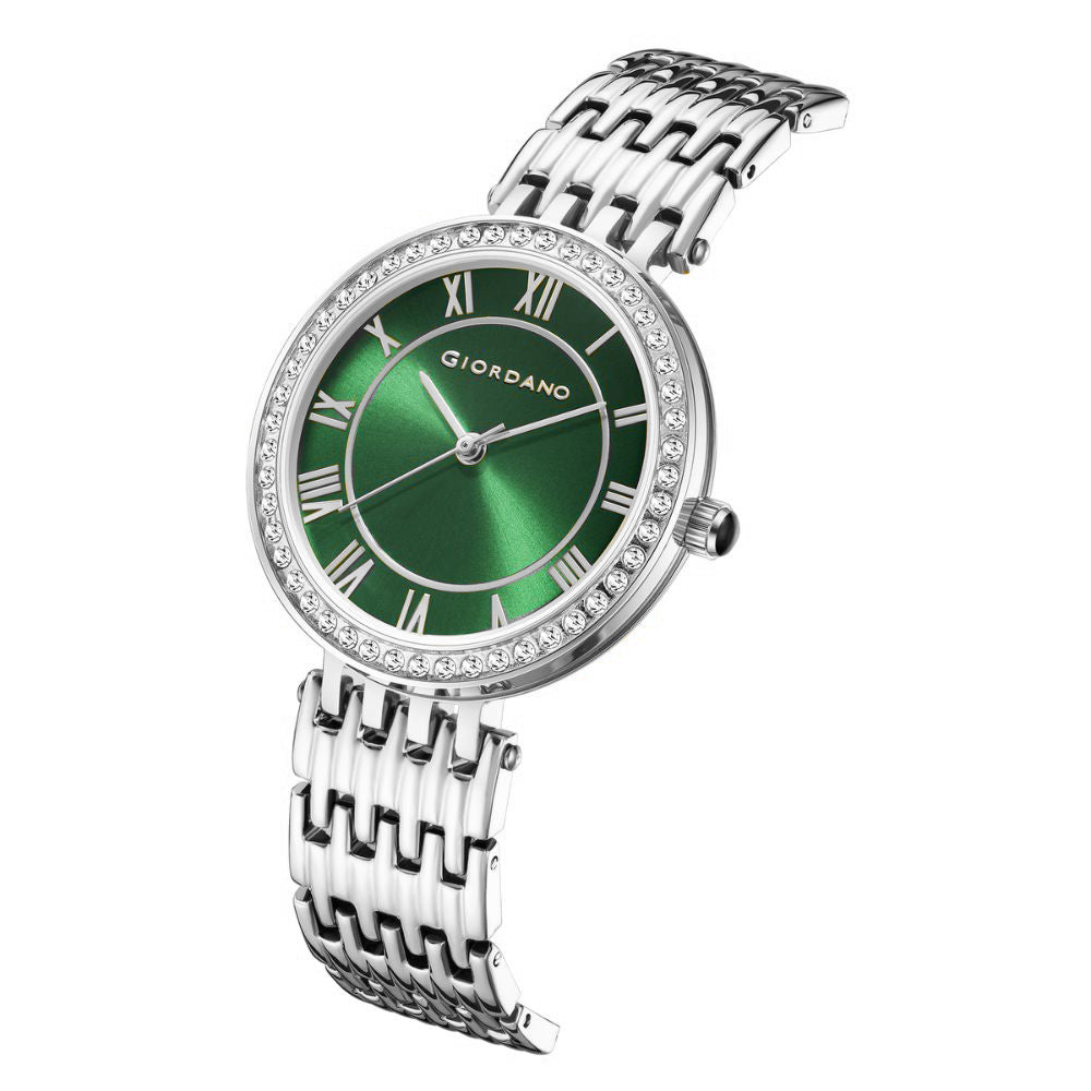 Giordano Eleganza Collection Watch for Women with Stainless Steel Strap and Crystal Embellished Bezel, Roman Numerals-A2083-22A