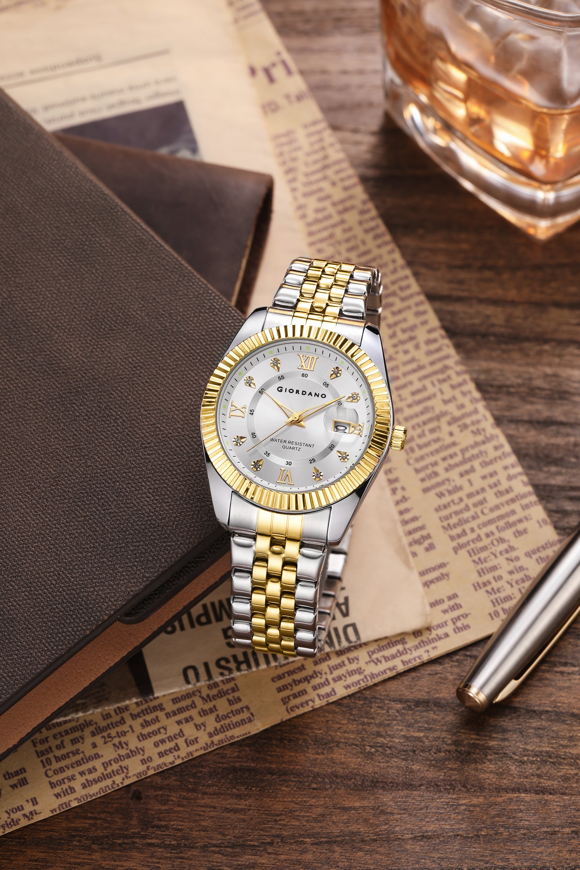 Giordano Analog Watch For Men - Dual-Tone Stainless Steel Strap, Crystal Indices And Fluted Bezel GZ-50139-55