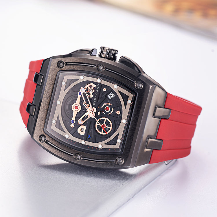 Giordano Sqaure Analog Casual Sporty Watch for Men – Mechanical-Inspired Dial, Date Display, Quartz Movement and Comfortable Silicone Strap | GZ-50151-02