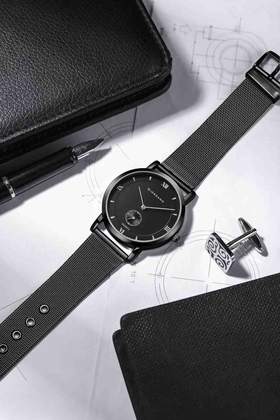 Giordano Classic Analog Quartz Watch for Men – Mesh Metal Strap, Minimalist Dial with Roman Numerals, Slim Elegant Dress Watch - GZ-50186-11