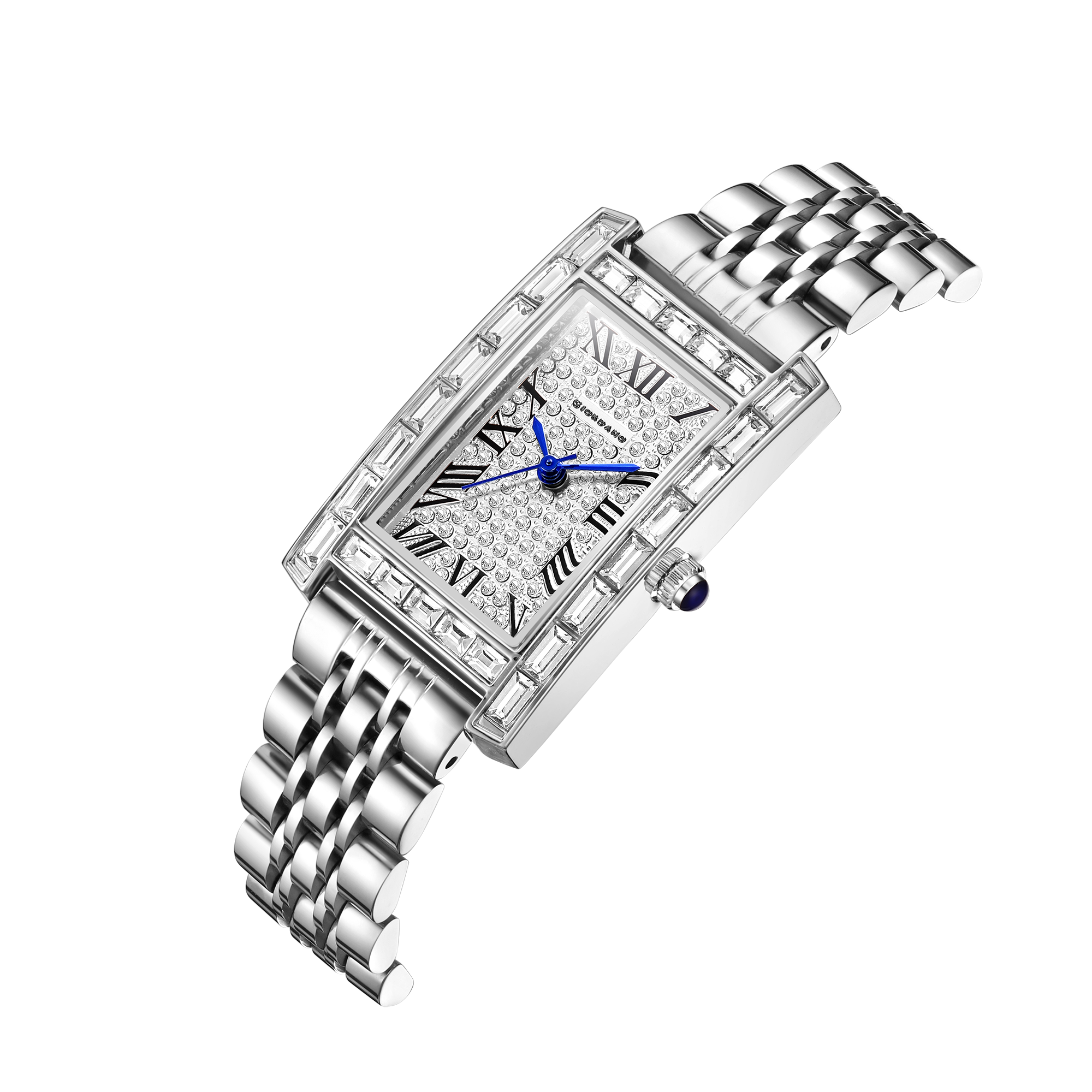 Giordano Rectangular Dress Watch for women with Crystal Bezel, roman indiced and Sparkling Dial | GZ-60119-11