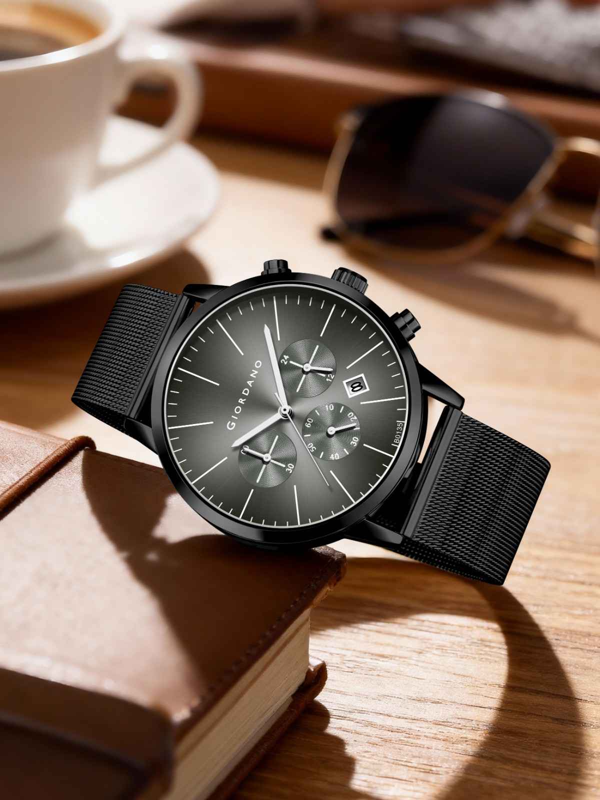GIORDANO Formal Chronograph Watch for Men with Round Dial, Mesh Metal Strap, and Date Display - GZ-50183-11