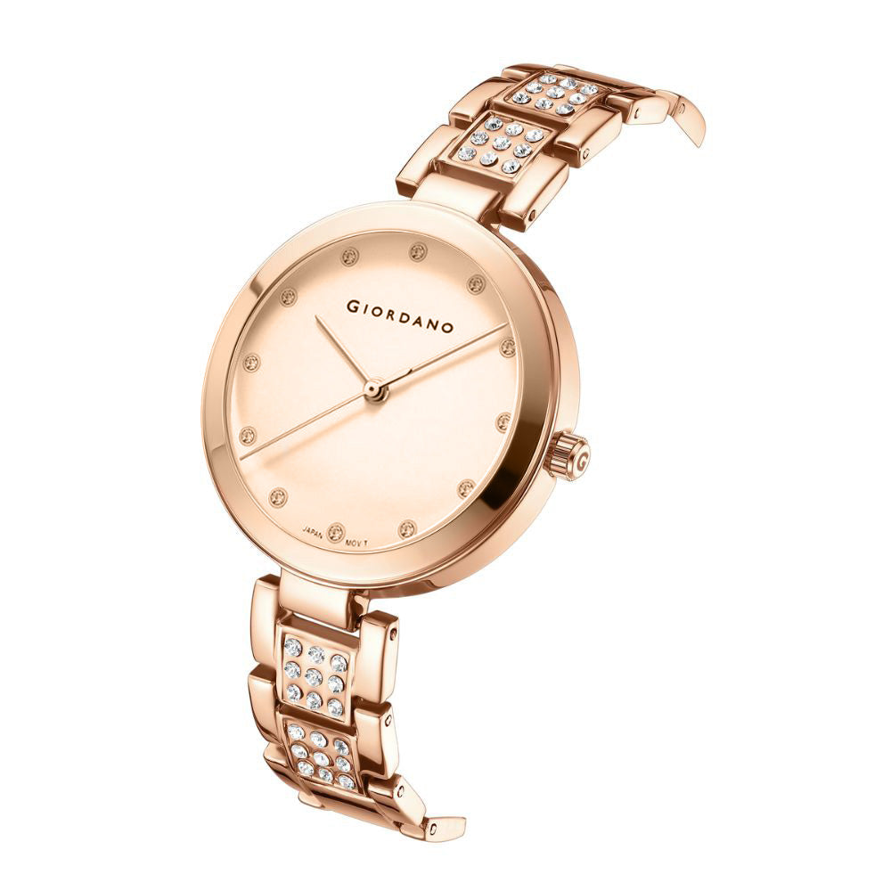 Giordano Eleganza Collection Analog Watch for Women with Crystal-Studded Strap & Diamond Indices-A2037-55