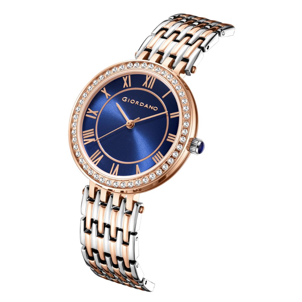 Giordano Eleganza Collection Watch for Women with Stainless Steel Strap and Crystal Embellished Bezel, Roman Numerals-A2083-99