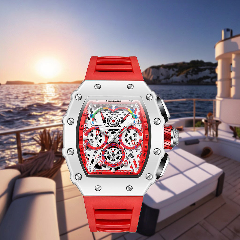 Giordano Multifunction Watch for Men with Day, Date, and 24-Hour Sub-Dial, Water Resistant Square Dial Unique Design | GZ-50144-03