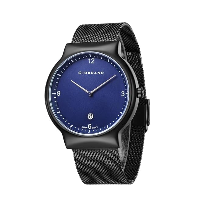 Giordano Analog Casual Round dial Wrist Watch for Men with mesh Metal Strap and Date Window | GZ-50057-22