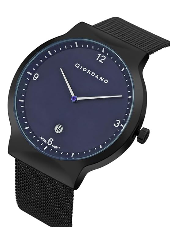Giordano Analog Casual Round dial Wrist Watch for Men with mesh Metal Strap and Date Window | GZ-50057-22