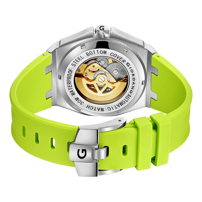 Giordano Automatic Watch for Men – Mechanical Skeleton Dial,Transparent Gear Display, Silicon Strap | GZ-50129-03
