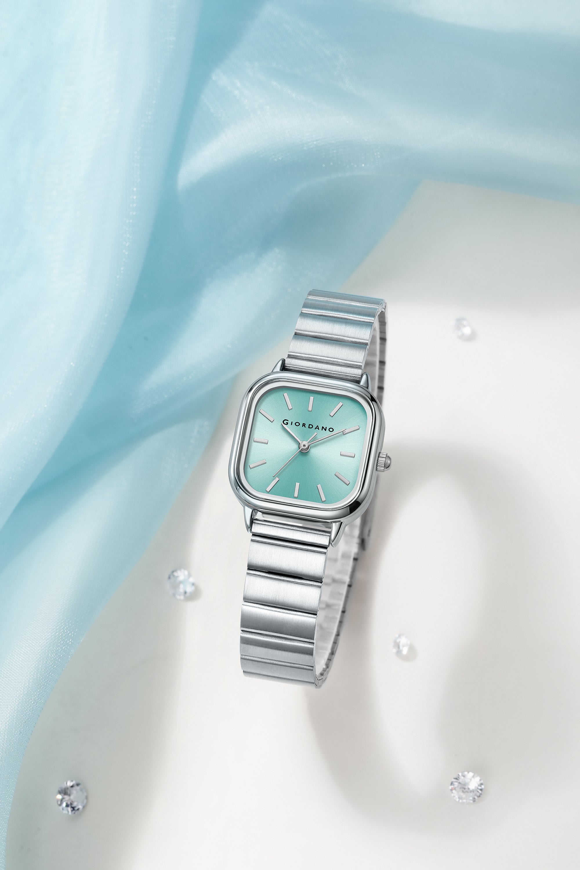 Giordano Classic Square Watch for Women – Polished Stainless Steel Strap, Minimalist Compact Design | GZ-60098-55