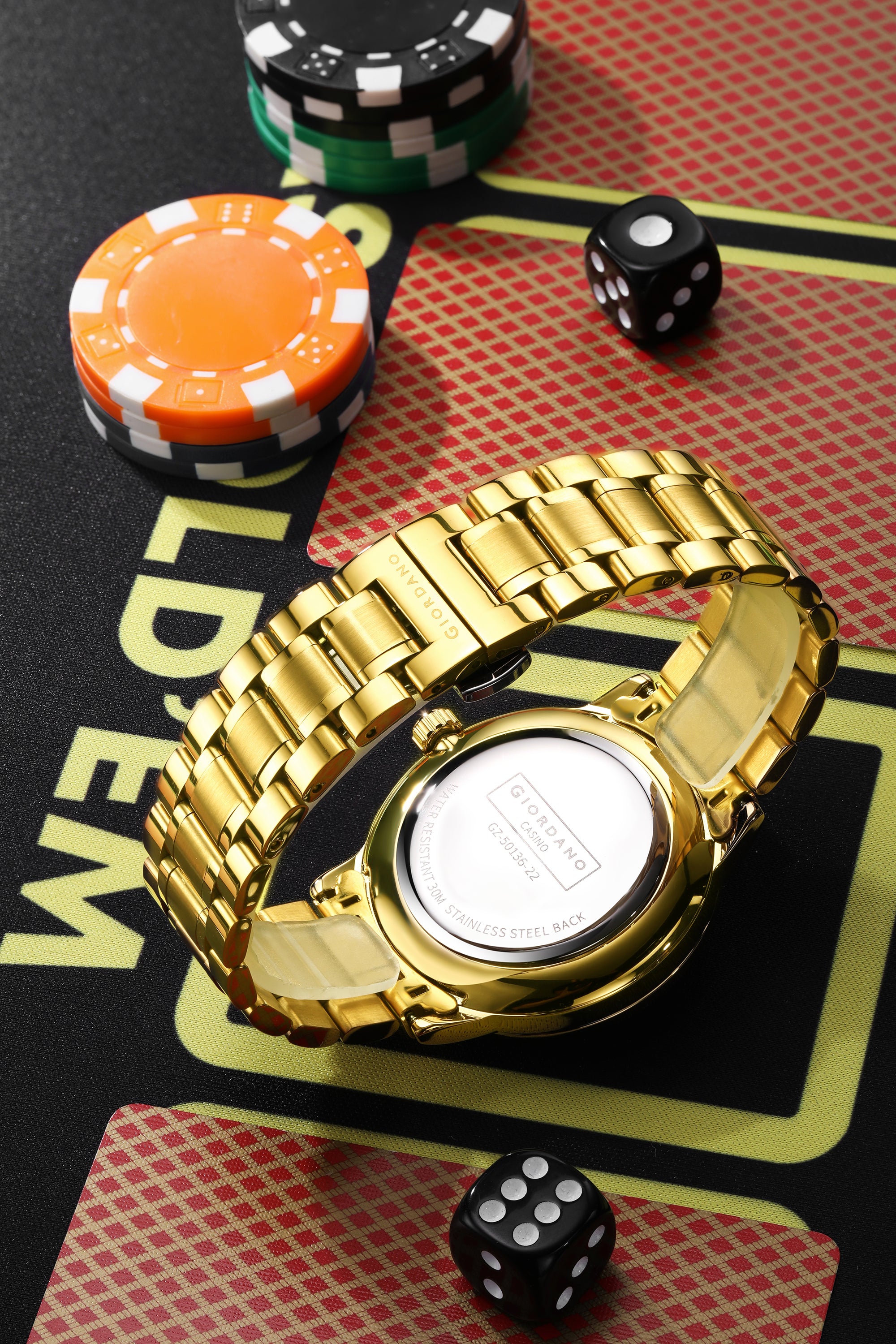 Giordano Casino Royale Analog Watch for Men– Unique Poker & Roulette Dial Design with Stainless Steel Strap – Stylish Luxury Watch GZ-50136-22