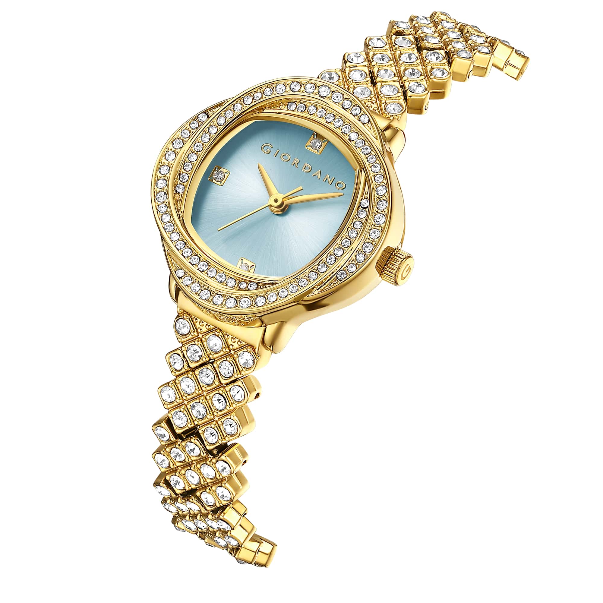 Giordano Luxury Crystal Watch for Women, Stainless Steel Strap, Diamond-Studded Bezel, Elegant Dress Timepiece | GZ-60120-33
