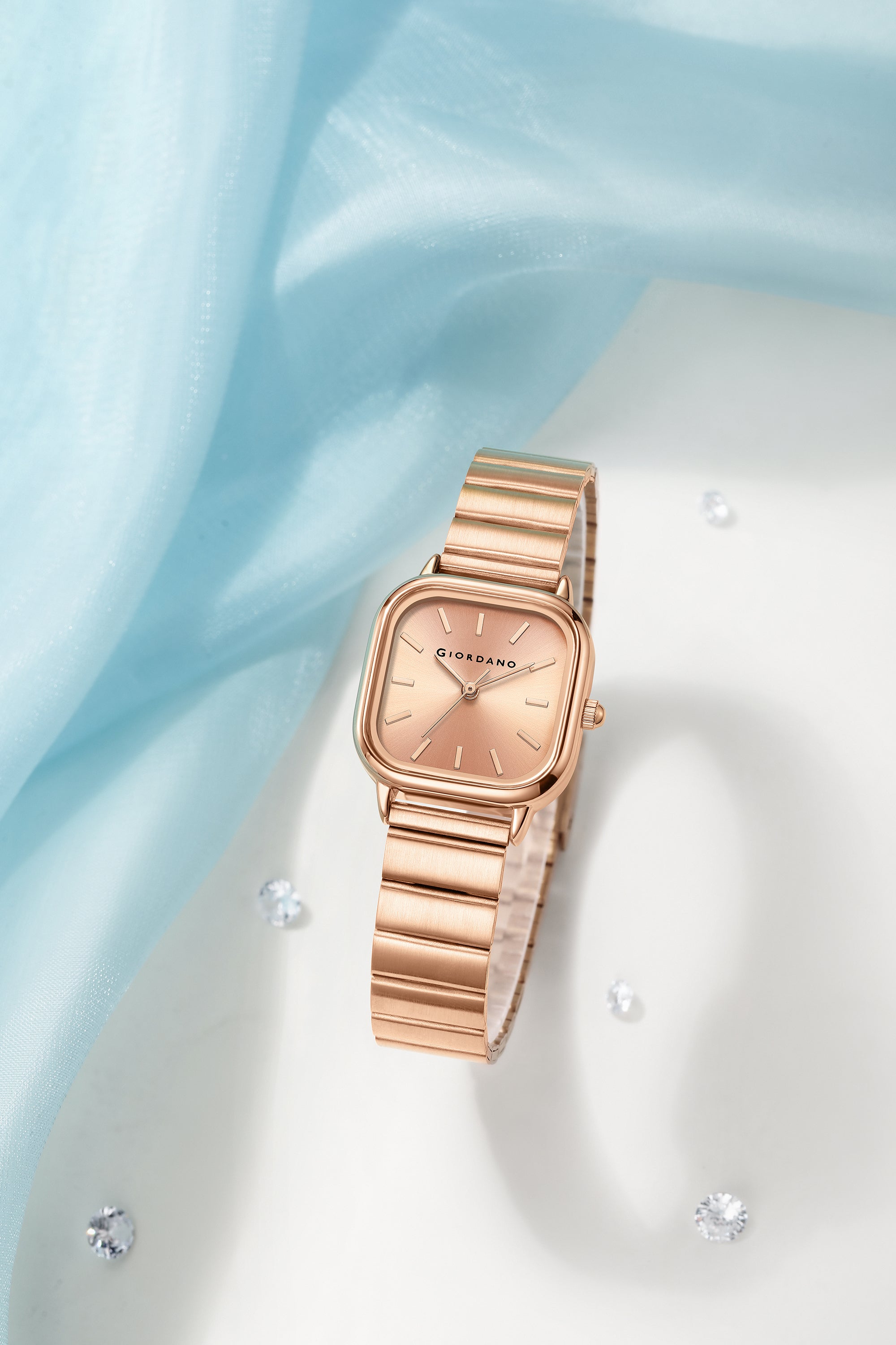 Giordano Classic Square Watch for Women – Polished Stainless Steel Strap, Minimalist Compact Design | GZ-60098-77