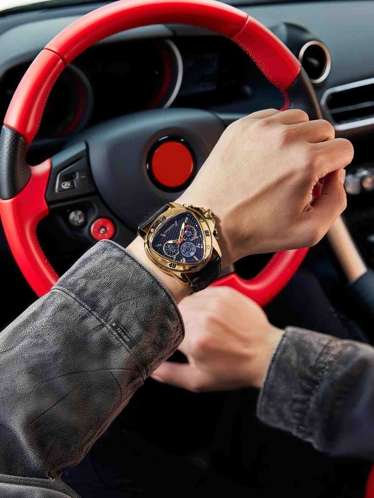 Giordano Multi Function Watch For Men -Unique Triangle Dial, Dual-Date Display With Leather Strap GZ-50132-04