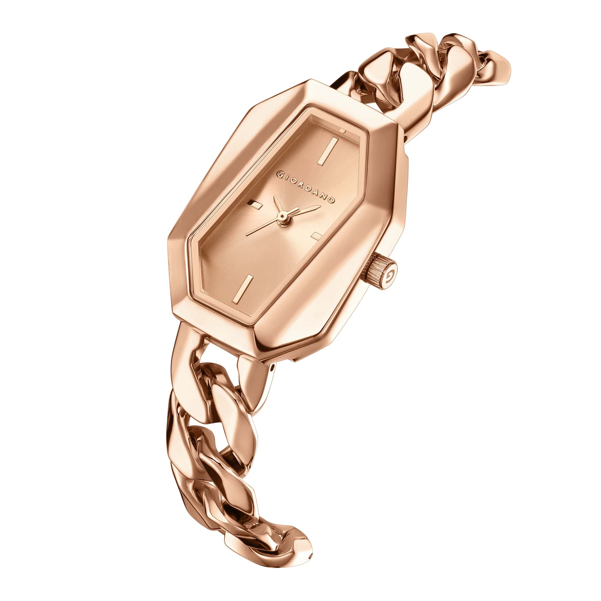 Giordano Stylish Analog Watch for Women – Hexagon Dial, Trendy Chain Link Stainless Steel Strap, Elegant Dress Timepiece | GZ-60122-22