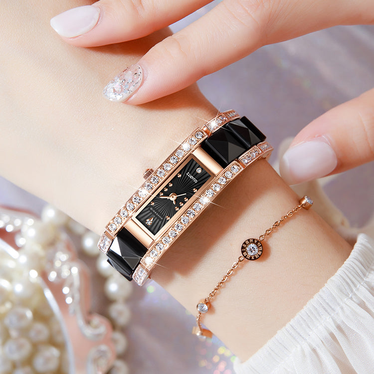 Giordano Luxury Crystal Studded Bracelet Watch for Women -  Elegant Rectangular Dial, Quartz Movement and stainless steel strap | GZ-60104-11