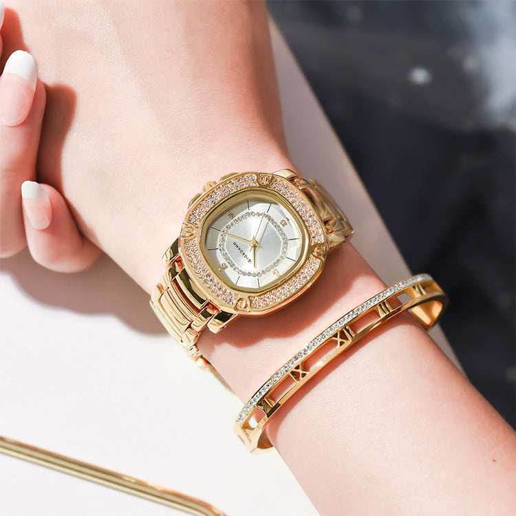 Giordano Analog dress Watch for Women with square dial , Crystal-Accented Bezel and stainless steel strap | GZ-60109-22