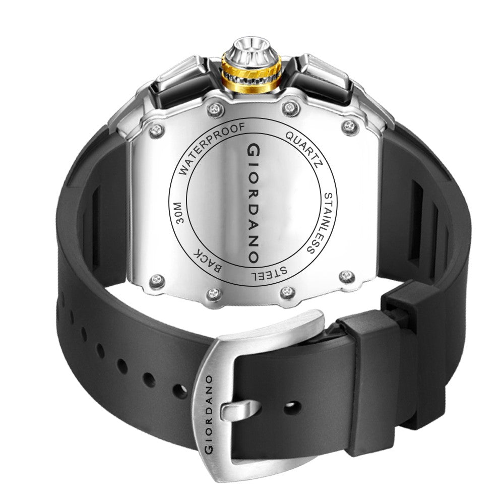 Giordano SPYDER Multifunction Watch - with Day, Date, and 24-Hour Sub-Dials | Water Resistant Square dial Unique Design Wrist Watch for Man | Best Gift for Males - GZ-50120-03