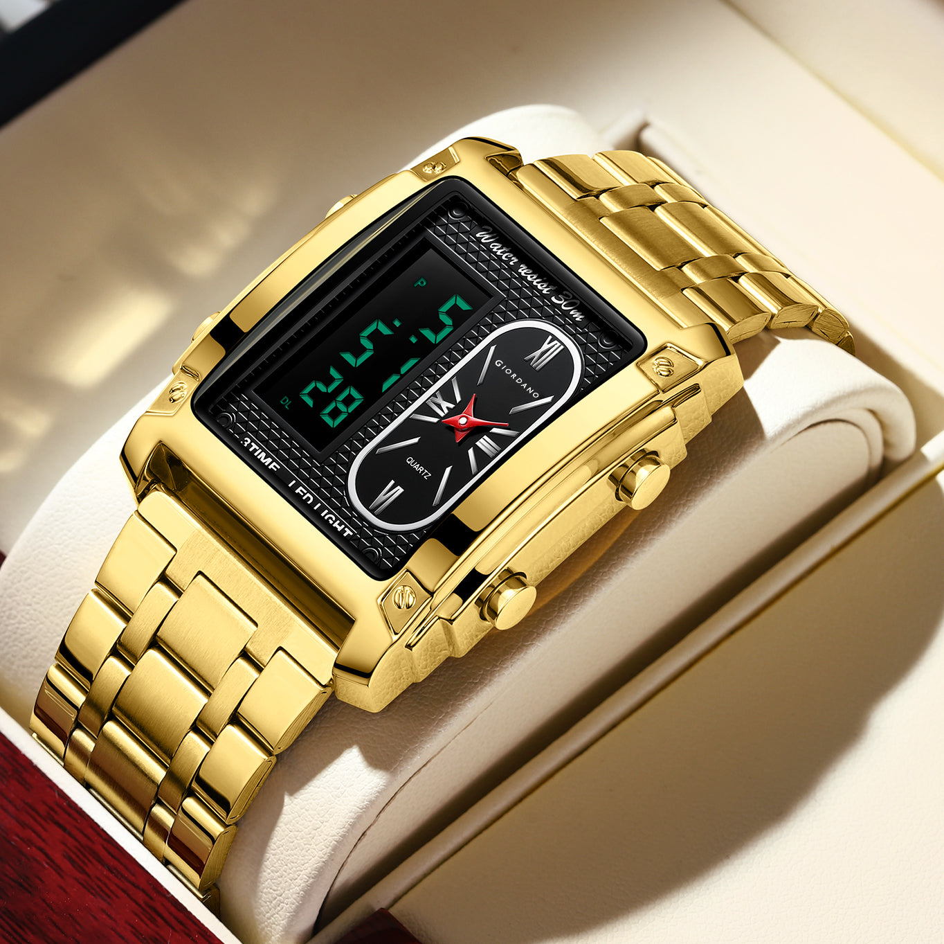 Giordano Analog-Digital Display Watch for Men Quartz Movement, LED Light, Dual Time, Date Function, Stainless Steel Strap - GZ-50184-22