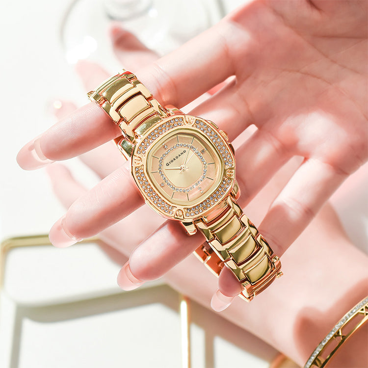 Giordano Analog dress Watch for Women with square dial , Crystal-Accented Bezel and stainless steel strap | GZ-60109-33