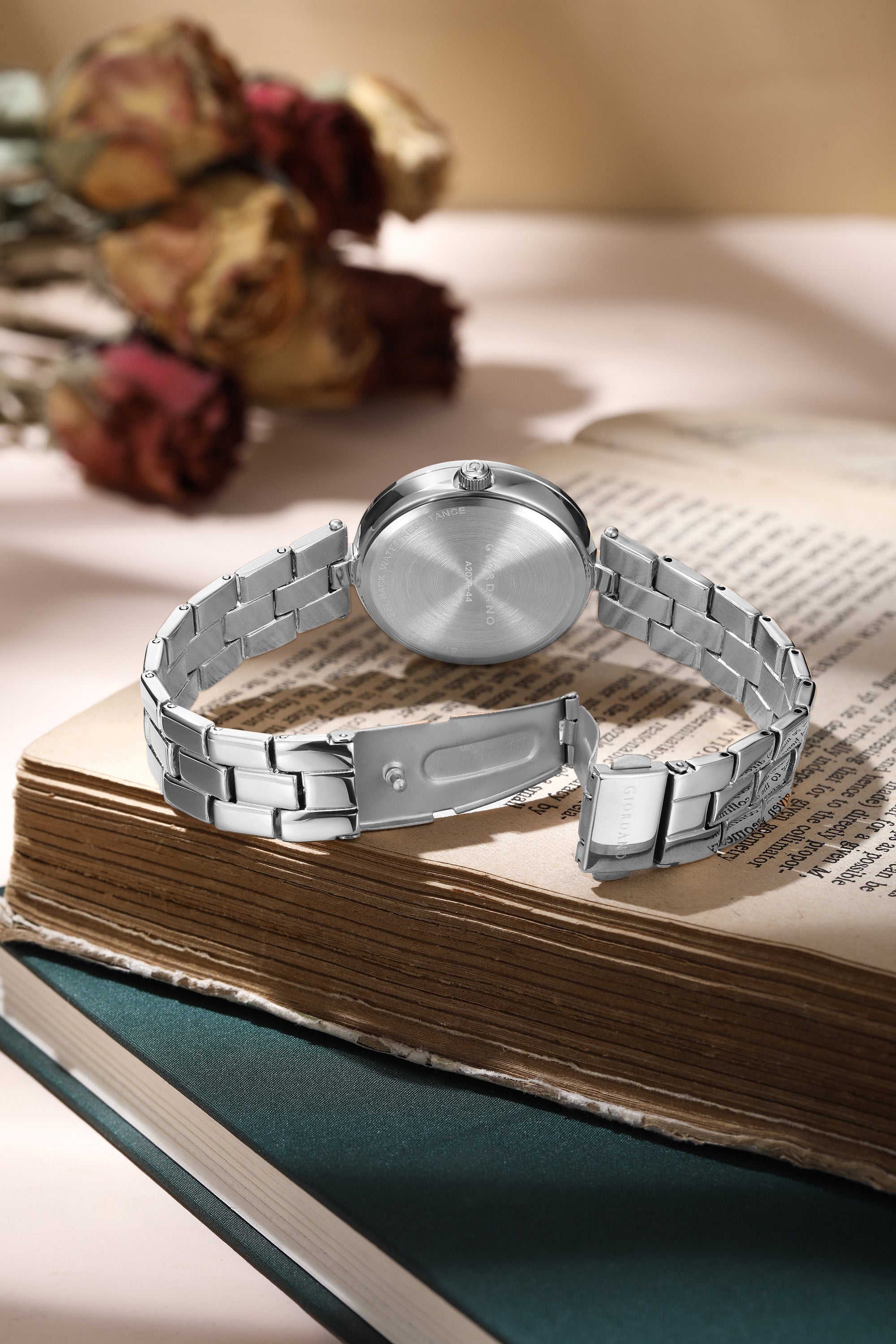 Giordano Analog Watch for Women with Diamond Studded Case and Metal Strap | A2079-44