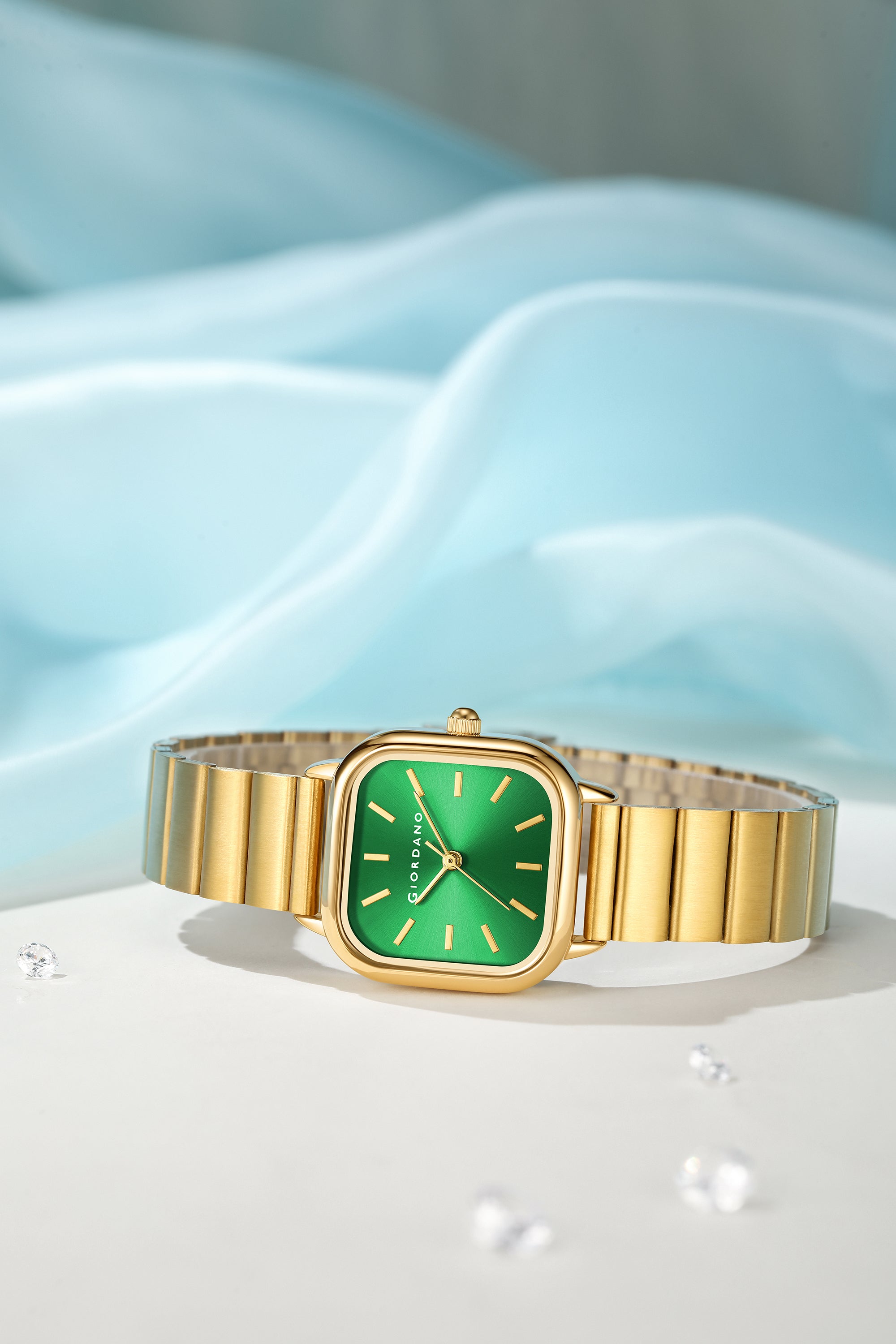 Giordano Classic Square Watch for Women – Polished Stainless Steel Strap, Minimalist Compact Design | GZ-60098-44