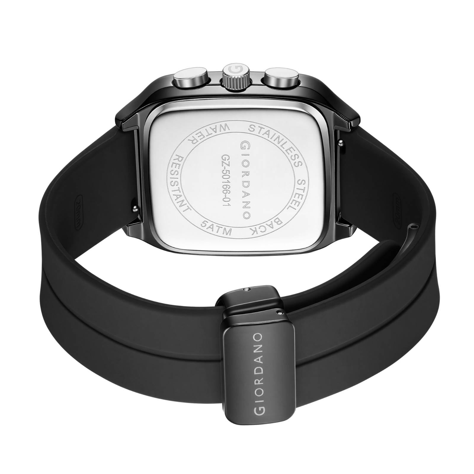 Giordano Premium Square Case Watch for Men | Moon Phase/24-Hour Indicator, Dual Subdials, Silicone Strap GZ-50166-01