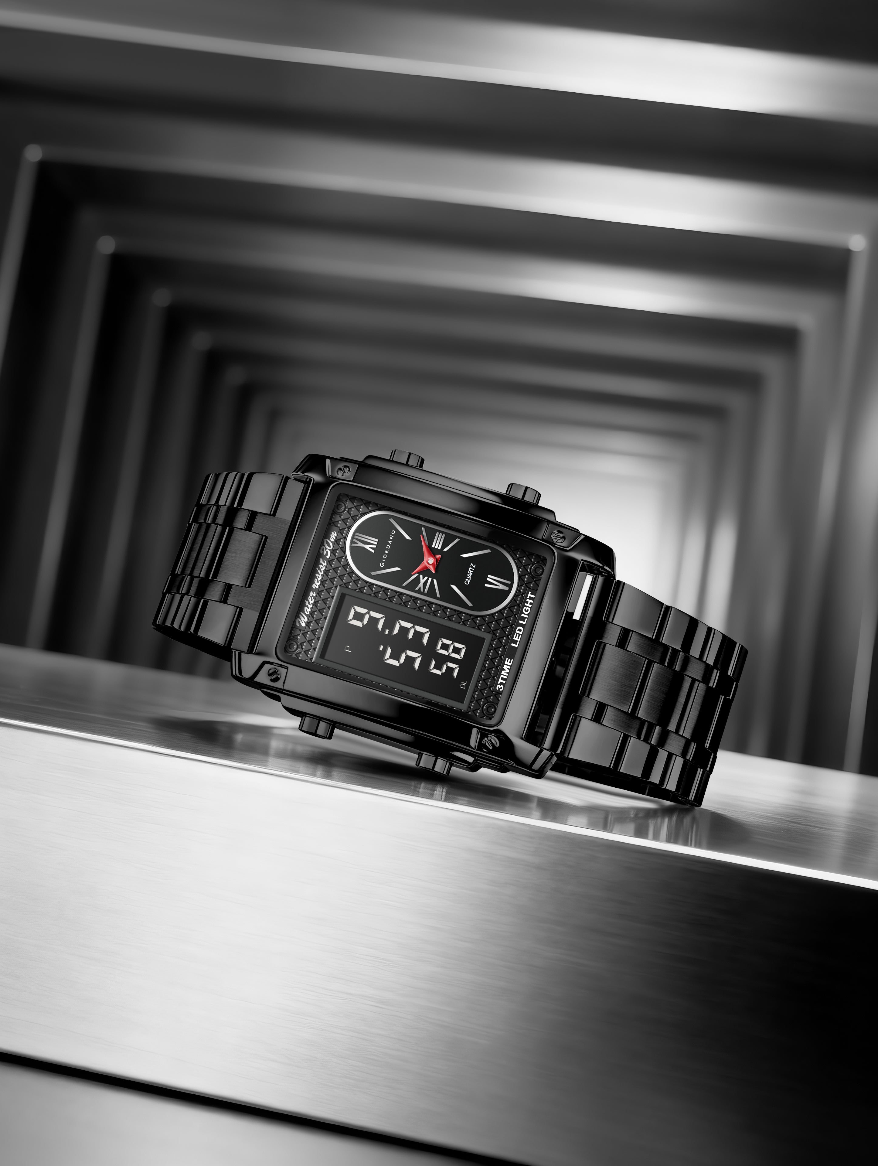 Giordano Analog-Digital Display Watch for Men Quartz Movement, LED Light, Dual Time, Date Function, Stainless Steel Strap - GZ-50184-11