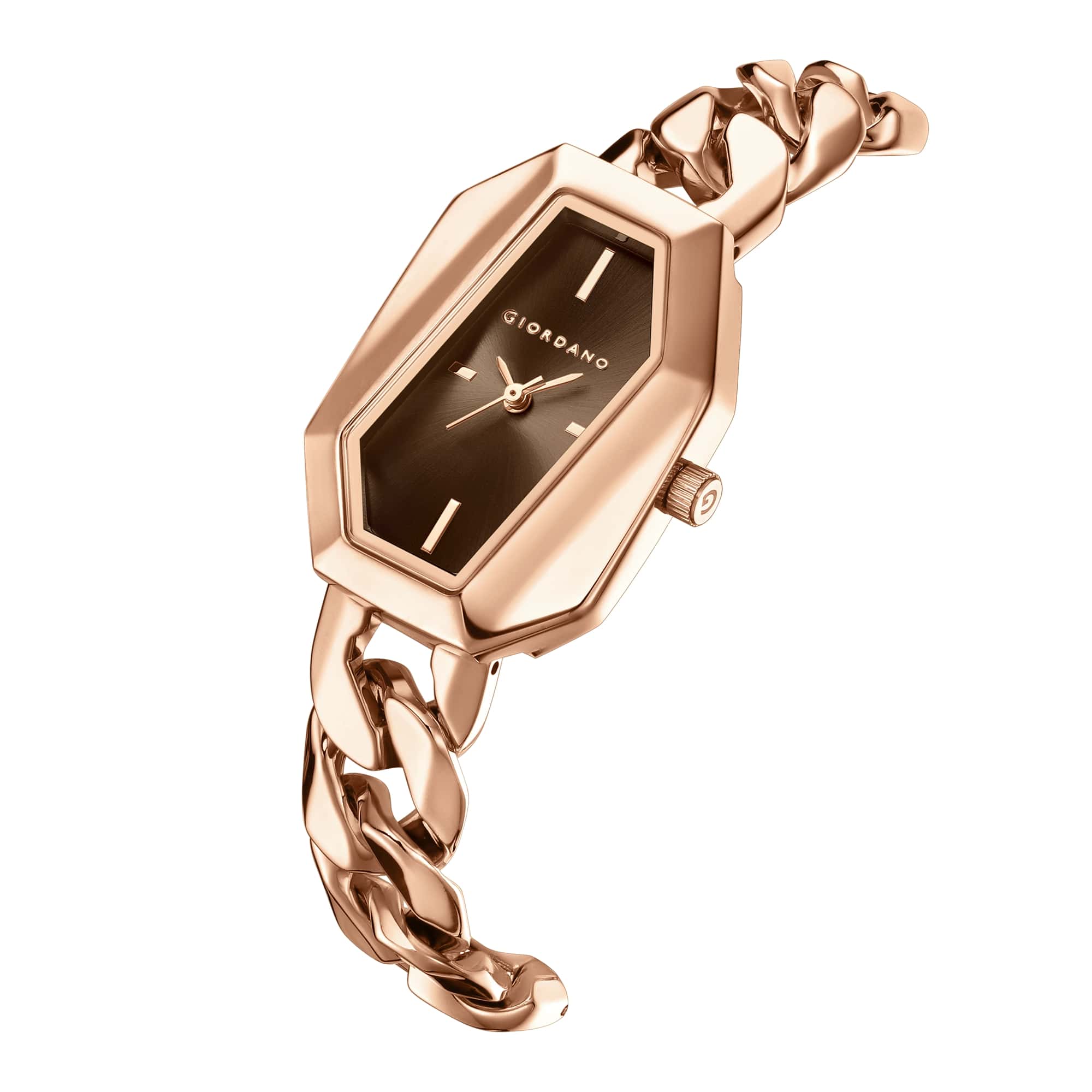 Giordano Stylish Analog Watch for Women – Hexagon Dial, Trendy Chain Link Stainless Steel Strap, Elegant Dress Timepiece | GZ-60122-11
