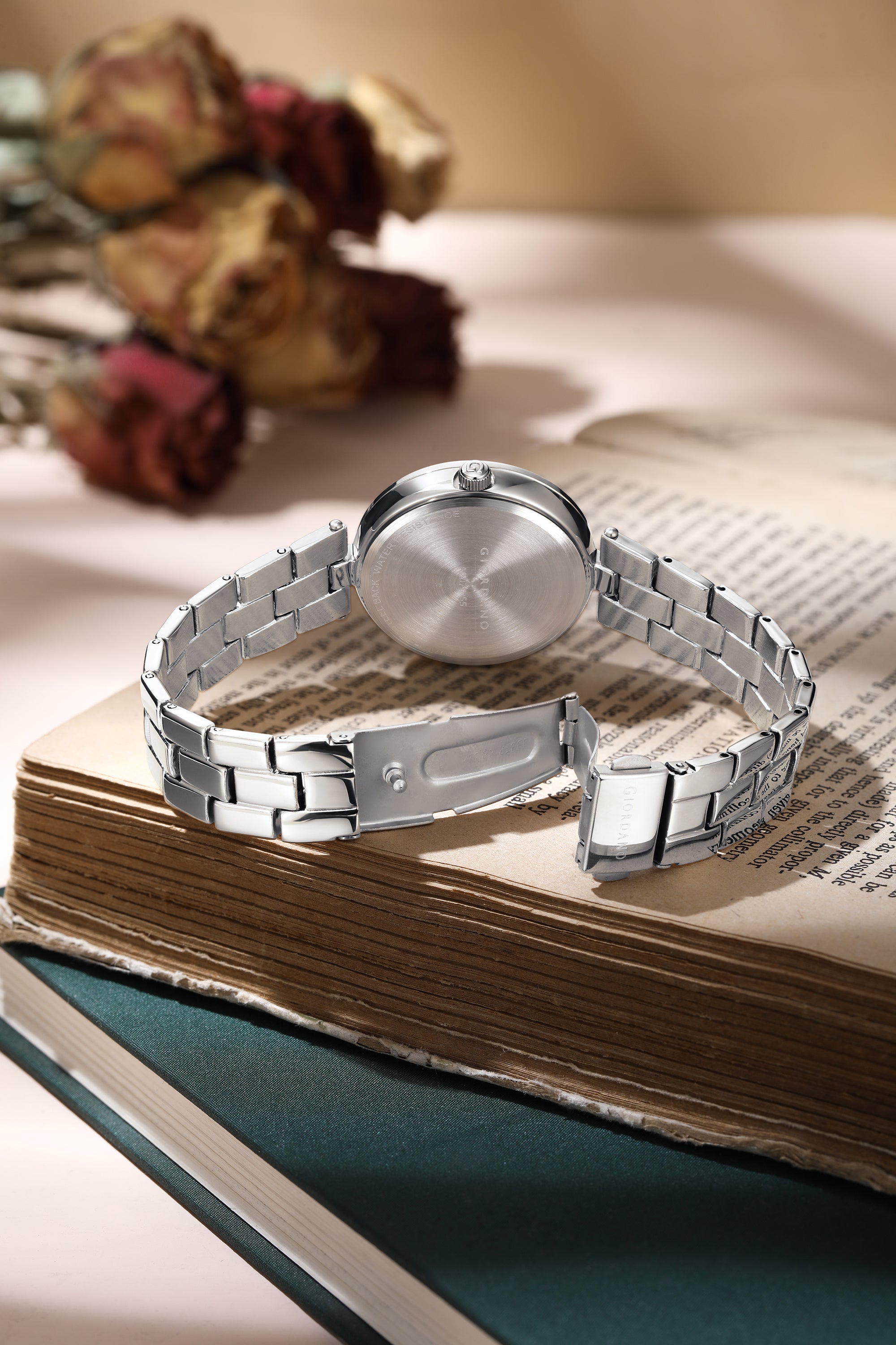 Giordano Analog Watch for Women with Diamond Studded Case and Metal Strap | A2079-55