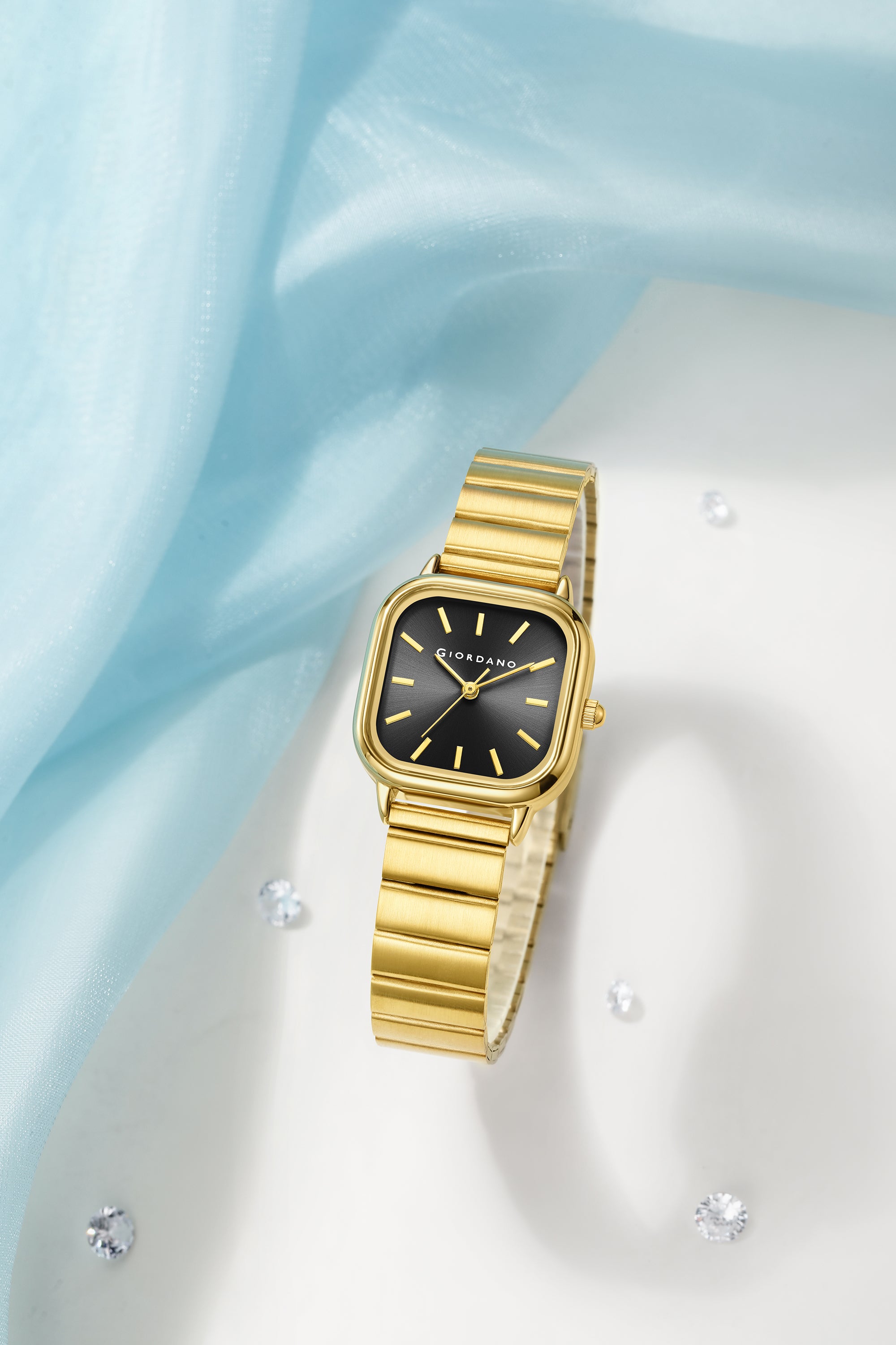 Giordano Classic Square Watch for Women – Polished Stainless Steel Strap, Minimalist Compact Design | GZ-60098-22