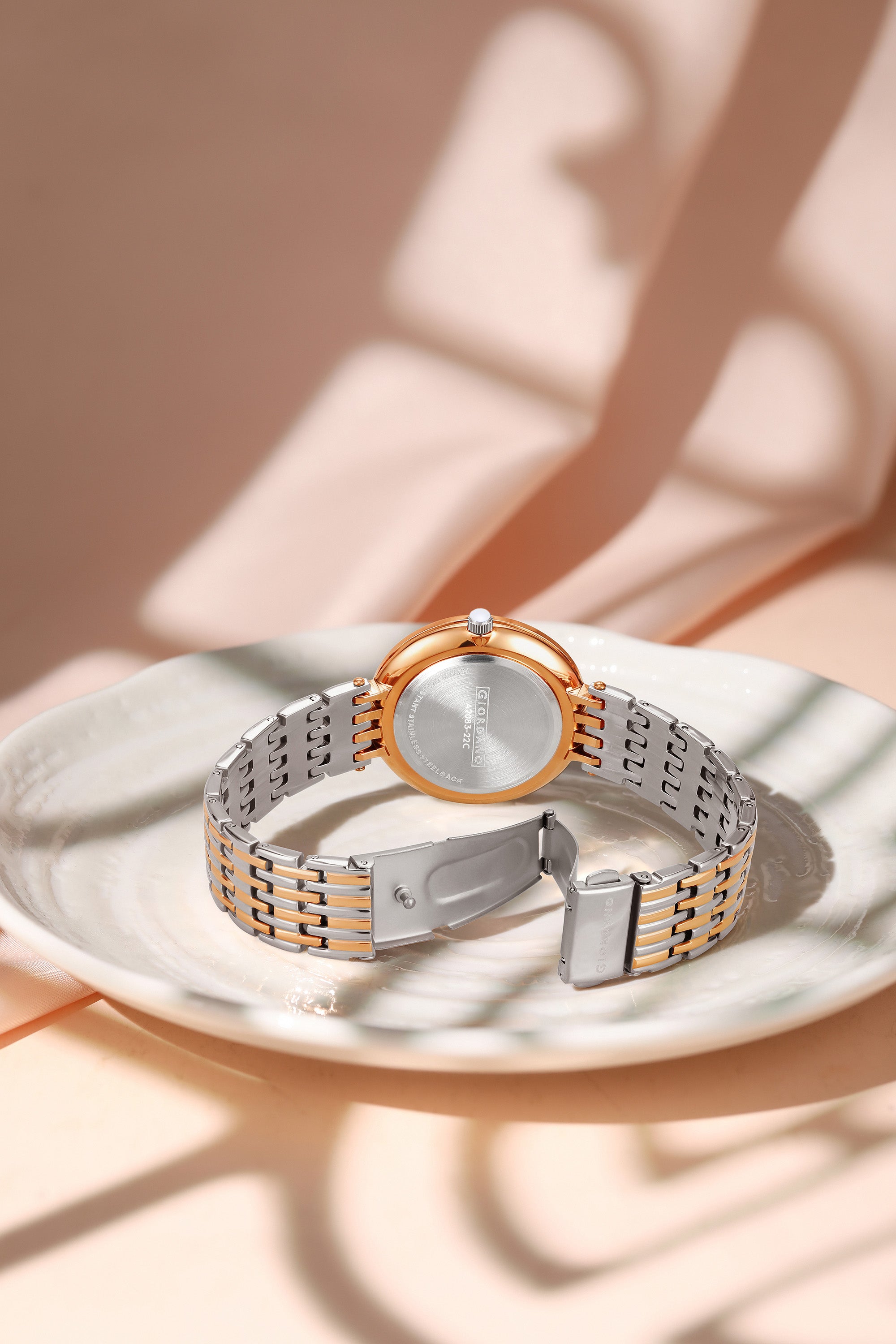 Giordano Eleganza Collection Watch for Women with Stainless Steel Strap and Crystal Embellished Bezel, Roman Numerals-A2083-22C