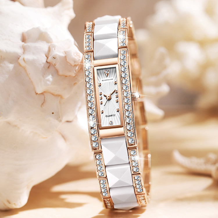 Giordano Luxury Crystal Studded Bracelet Watch for Women -  Elegant Rectangular Dial, Quartz Movement and stainless steel strap | GZ-60104-33