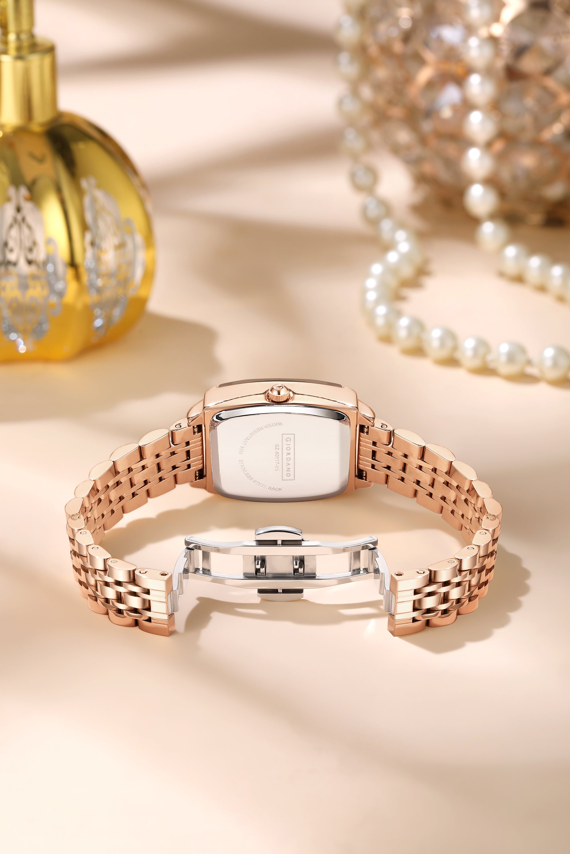 Giordano Analog Watch with Bracelet Set for Women – Cut Glass Square Dial, Crystal Roman Indices and Stainless Steel Strap – Elegant Gift Combo for Women | GZ-60117-33