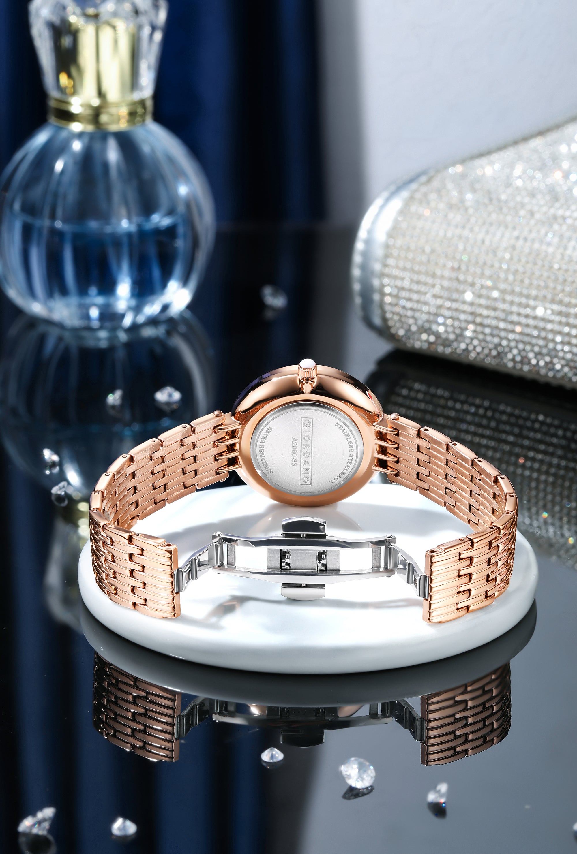 Giordano Analog Watch for Women with Stainless Steel Strap and Crystal Embellished Bezel, Roman Numerals | A2060-33