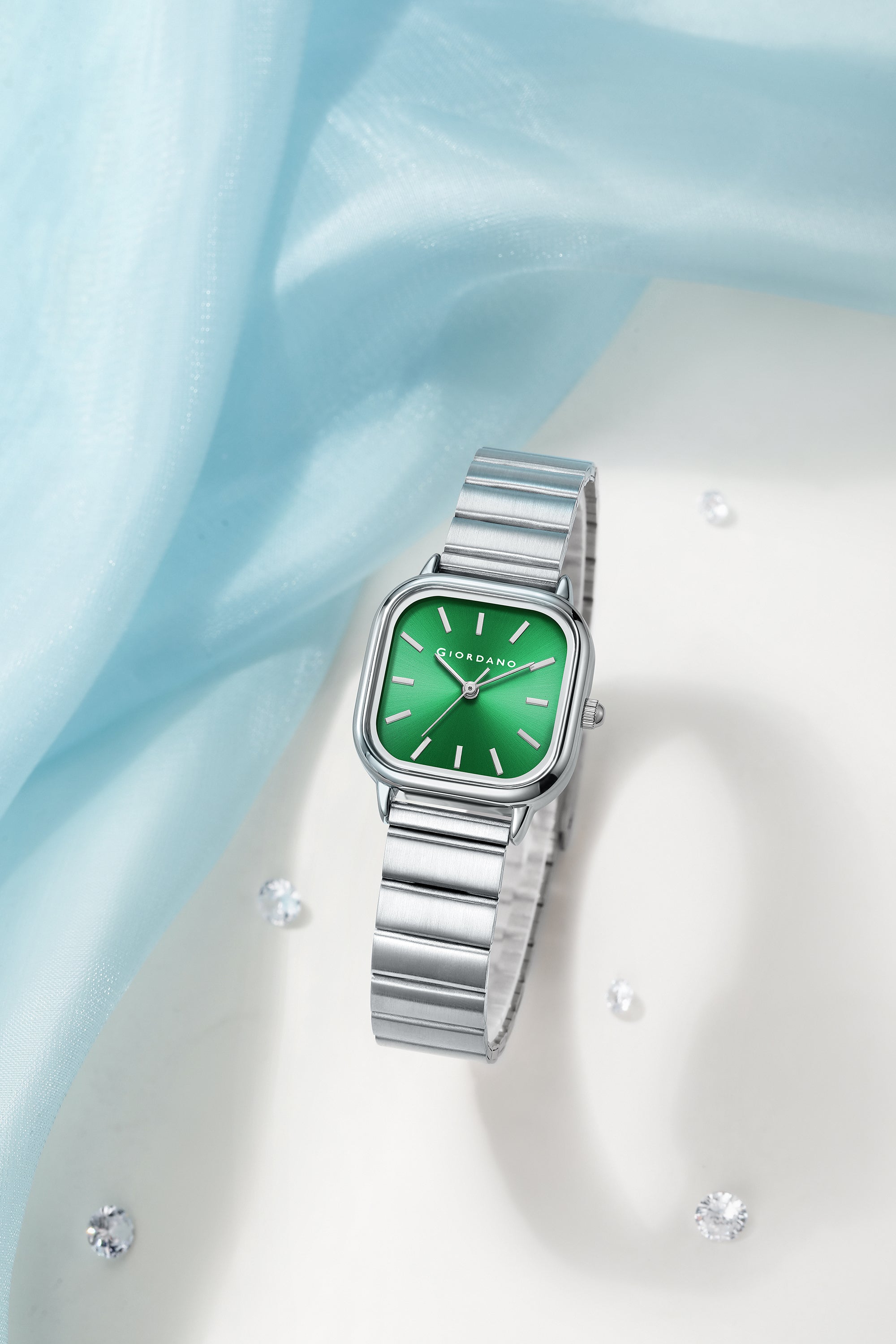 Giordano Classic Square Watch for Women – Polished Stainless Steel Strap, Minimalist Compact Design | GZ-60098-33