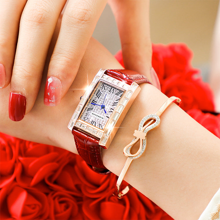 Giordano Rectangular Dress Watch for women with Crystal Bezel, roman indiced and Sparkling Dial | GZ-60119-01