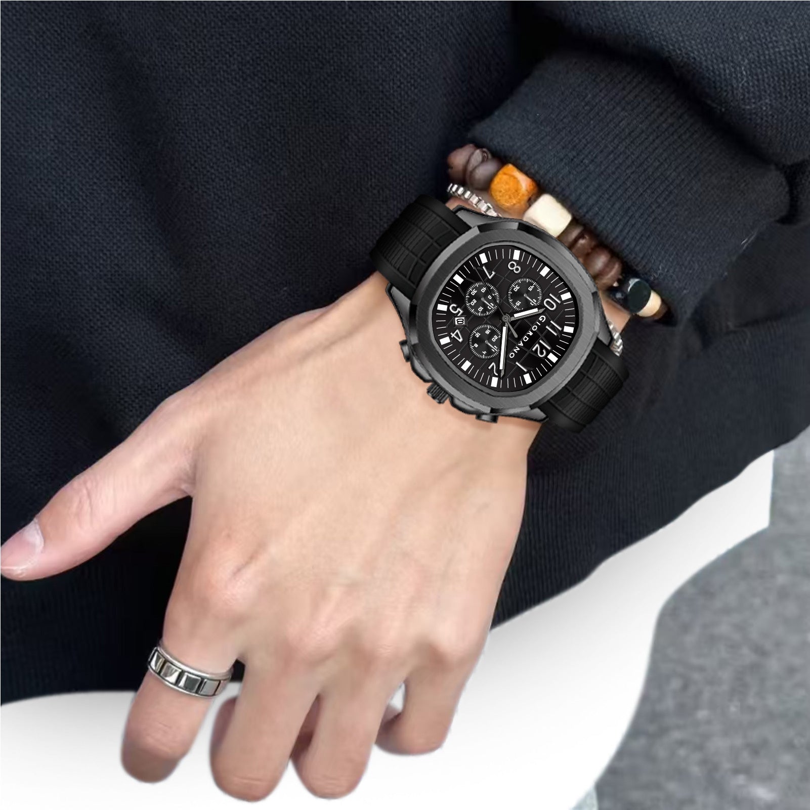 Giordano Precision and Comfort Multi Function Watch for Men with Textured Dial & Trendy Silicone Band | GZ-50143-01