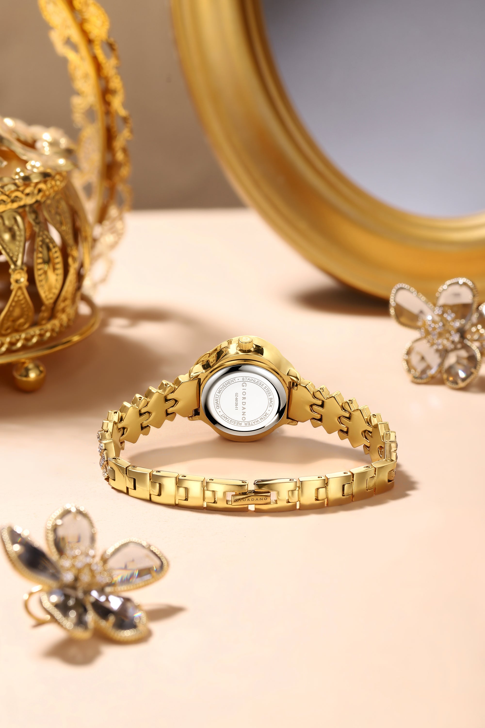 Giordano Luxury Crystal Watch for Women, Stainless Steel Strap, Diamond-Studded Bezel, Elegant Dress Timepiece | GZ-60120-11