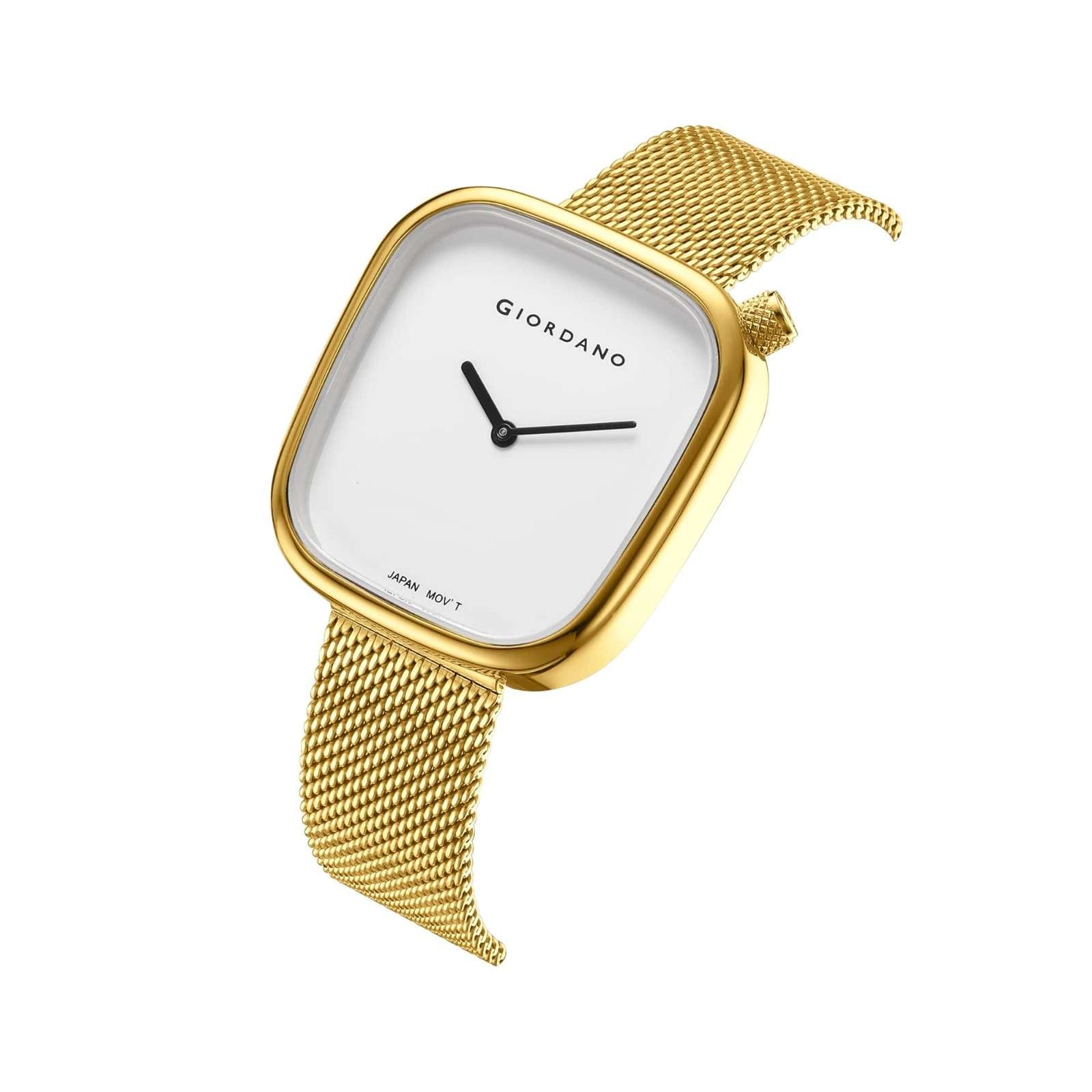 Giordano Analog Wrist Watch for Women with Stylish Metal Strap, Square dial and 3 Hand Mechanism GD-60006-66