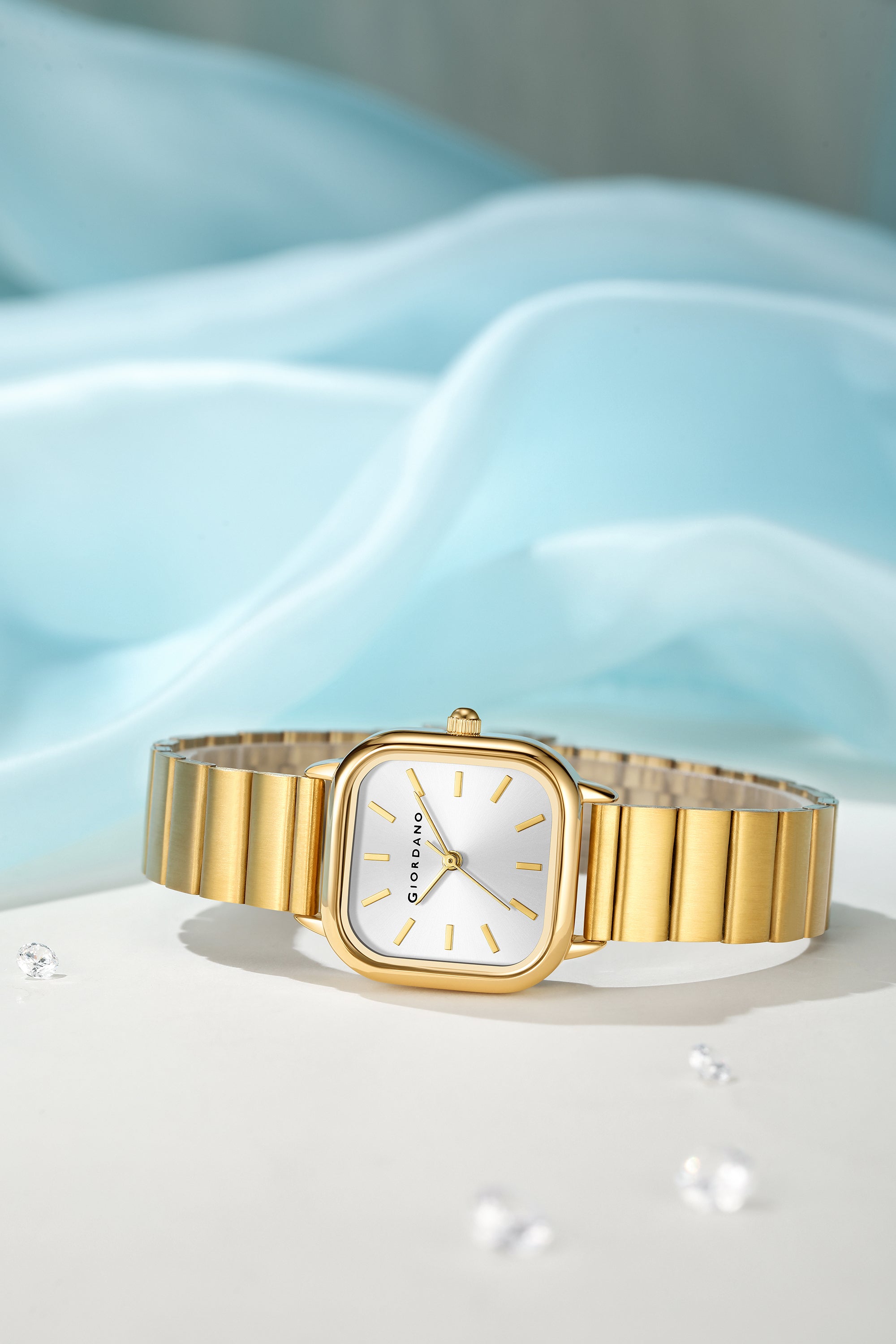 Giordano Classic Square Watch for Women – Polished Stainless Steel Strap, Minimalist Compact Design | GZ-60098-66