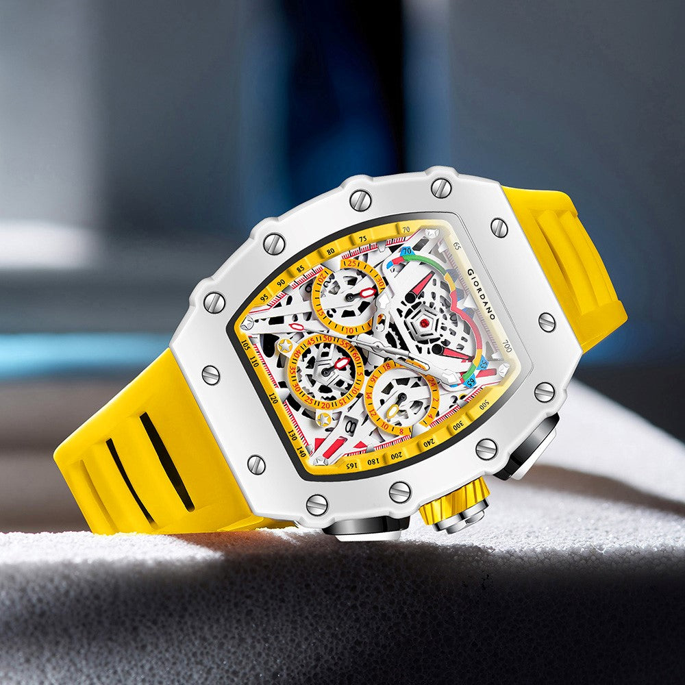 Giordano Multifunction Watch for Men with Day, Date, and 24-Hour Sub-Dial, Water Resistant Square Dial Unique Design | GZ-50144-01