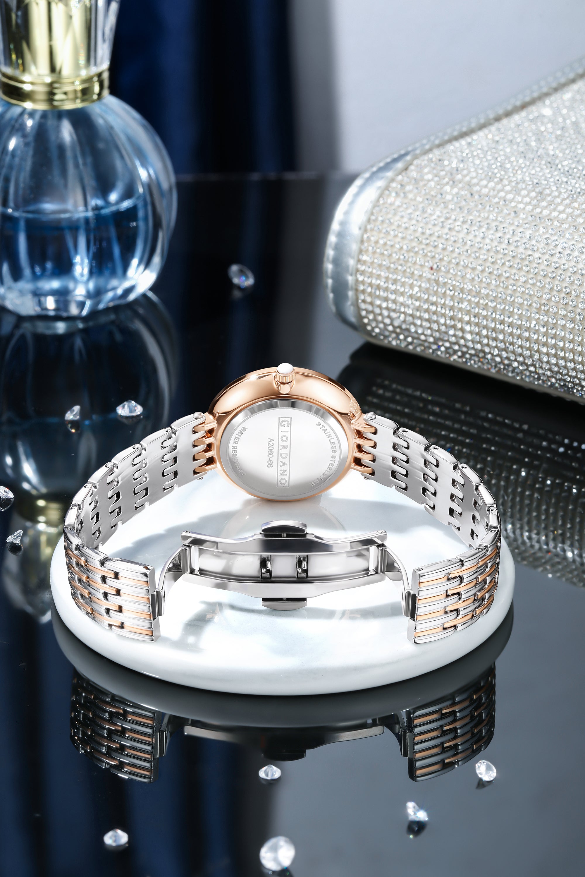 Giordano Analog Watch for Women with Stainless Steel Strap and Crystal Embellished Bezel, Roman Numerals | A2060-66