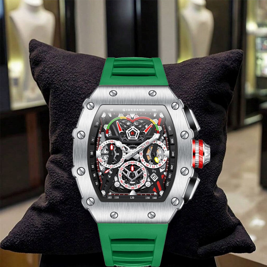 Giordano SPYDER Multifunction Watch - with Day, Date, and 24-Hour Sub-Dials | Water Resistant Square dial Unique Design Wrist Watch for Man | Best Gift for Males - GZ-50120-06