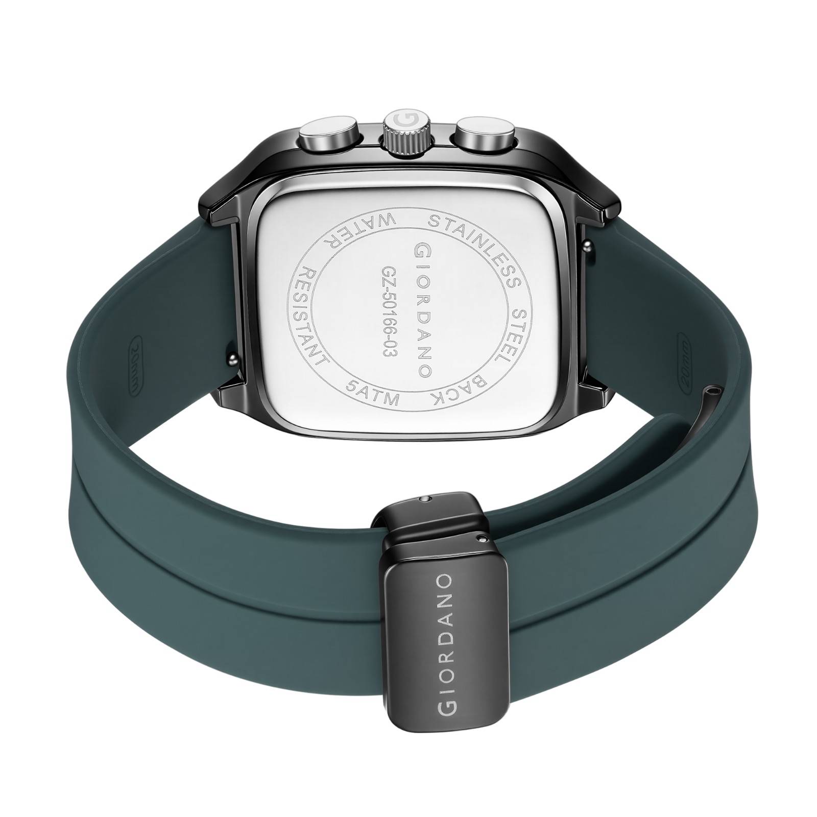 Giordano Premium Square Case Watch for Men | Moon Phase/24-Hour Indicator, Dual Subdials, Silicone Strap GZ-50166-03