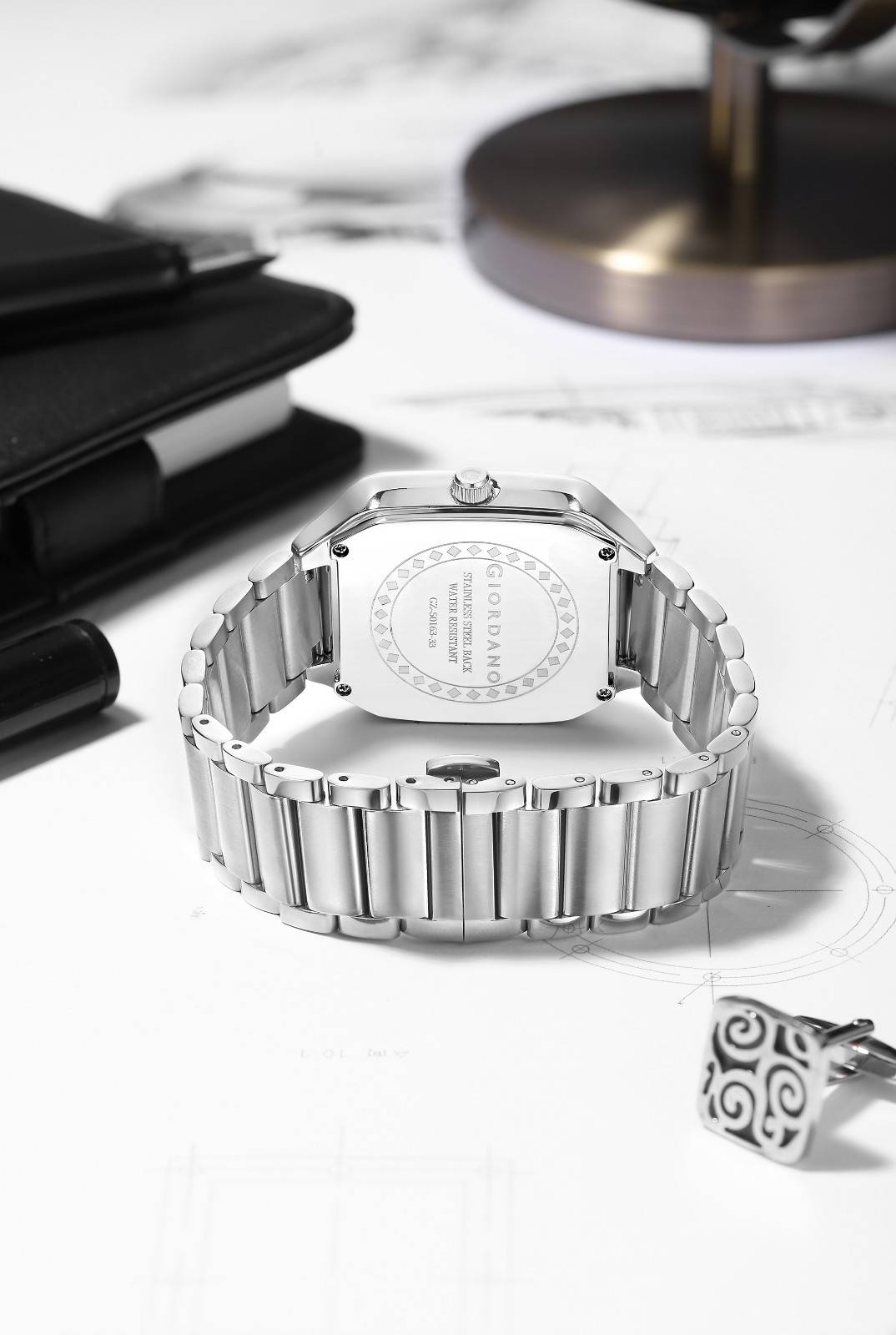 Giordano Analog Watch for Men – Square Dial, Stainless Steel Strap, Date Display, Water Resistant Classic Dress Watch | GZ-50163-33