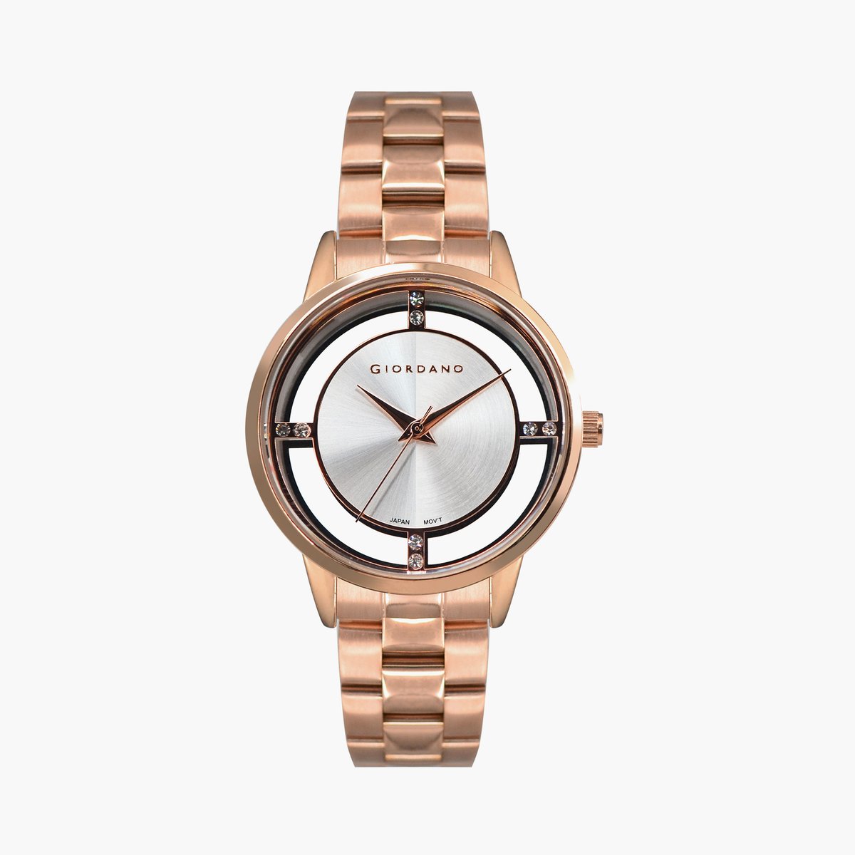 Giordano Analog Stylish Watch for Women with See-Through Dial with Crystal Accents and Stainless Steel Strap | GZ-60078-22