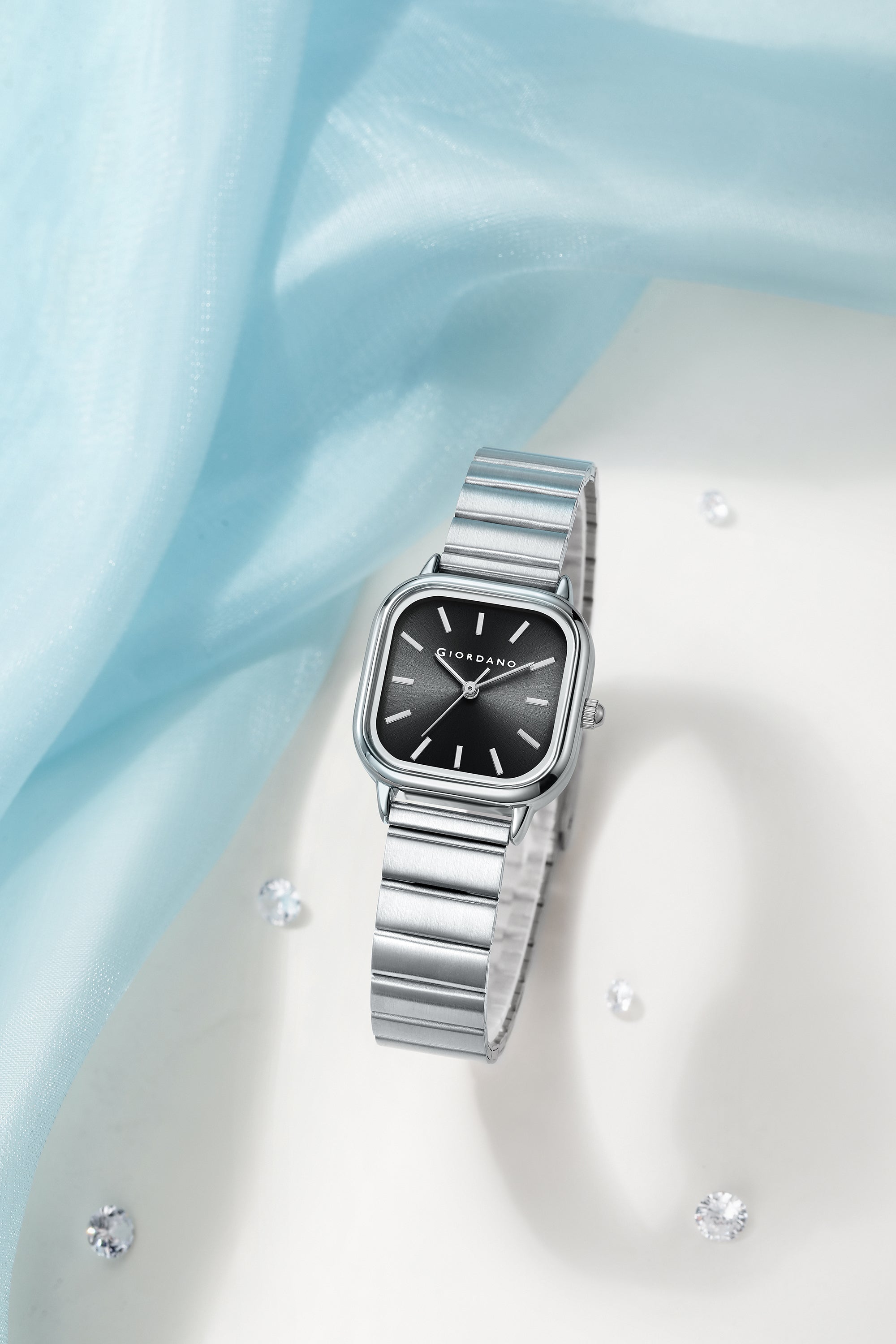 Giordano Classic Square Watch for Women – Polished Stainless Steel Strap, Minimalist Compact Design | GZ-60098-11