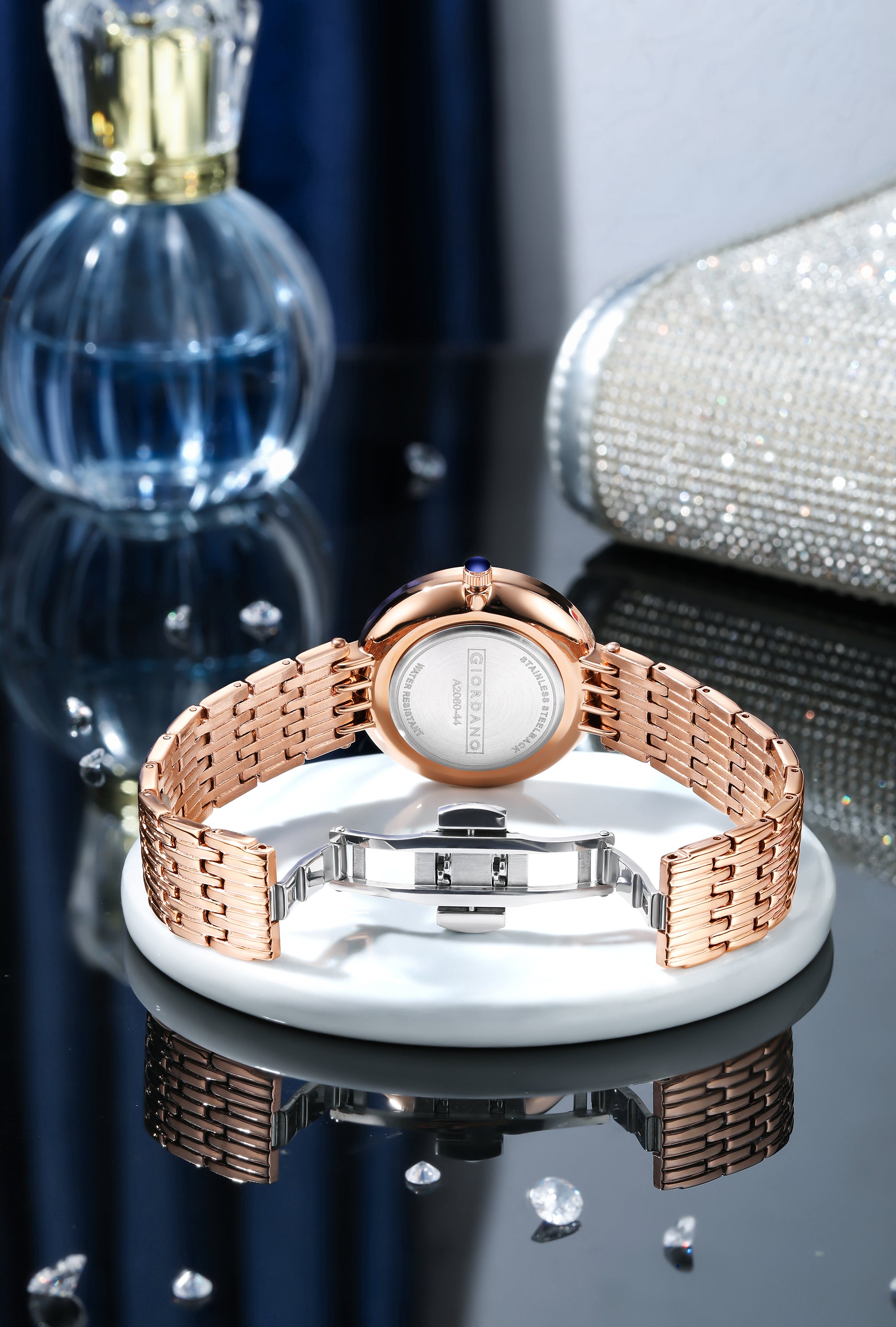 Giordano Analog Watch for Women with Stainless Steel Strap and Crystal Embellished Bezel, Roman Numerals | A2060-44