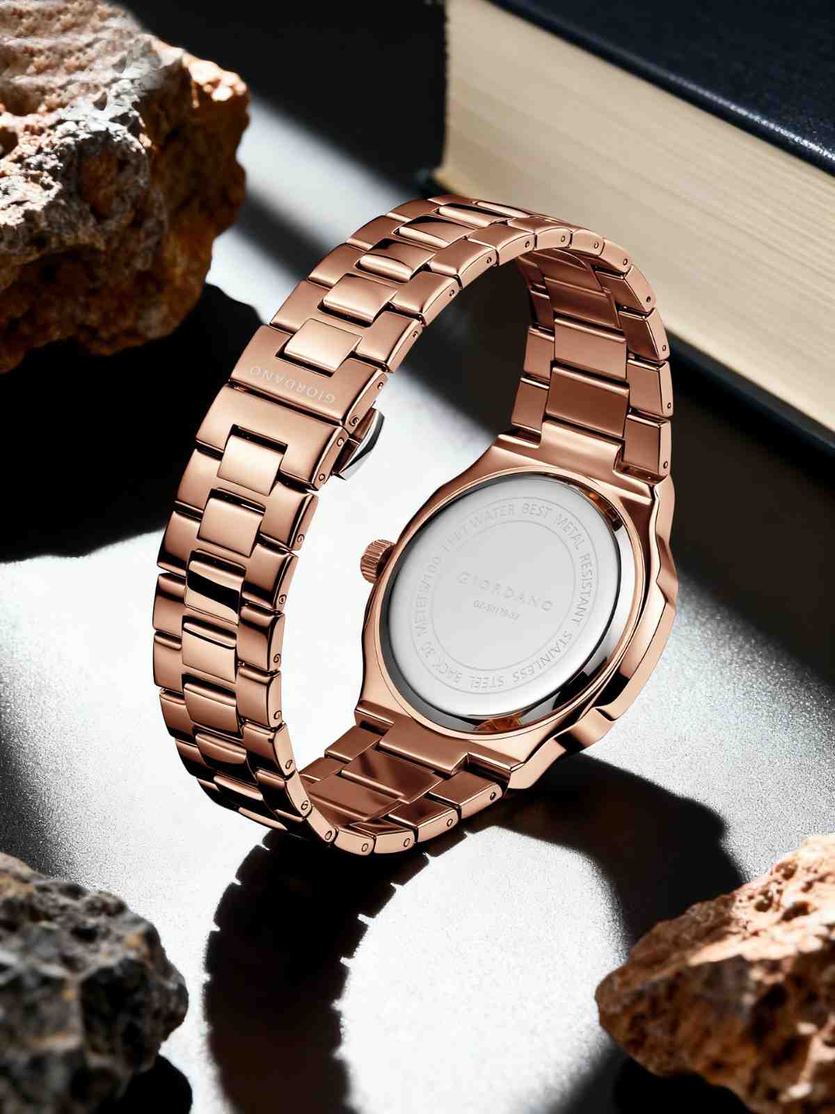 GIORDANO Analog Watch for Men – Classic Moon Phase Design with Textured Dial, Durable Stainless Steel Strap, and Date Display - GZ-50179-33